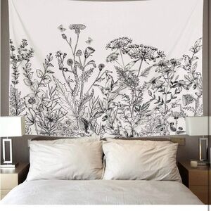 Floral Black and White Wall Tapestry